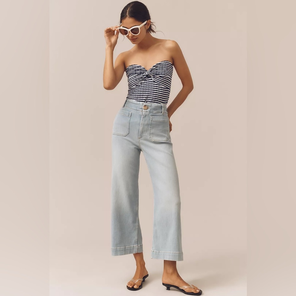 Anthropologie Colette Cropped High-Rise Wide-Leg Jeans by Maeve 25 in korat wash